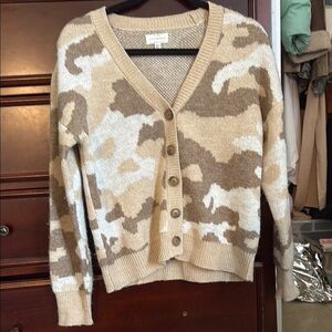 Lucky Tan and Cream Cardigan Sweater Soft Knit